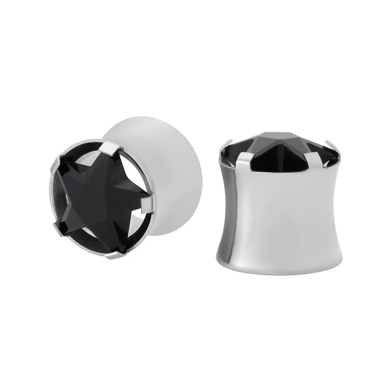 Black CZ Star Silver-Tone Plugs - 00 Gauge