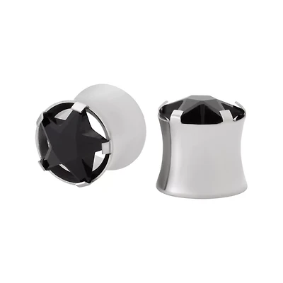 Black CZ Star Silver-Tone Plugs - 00 Gauge