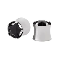 Black CZ Star Silver-Tone Plugs - 00 Gauge