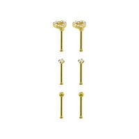 Multi-Pack CZ Goldtone Heart Nose Pins - 20 Gauge