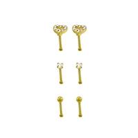 Multi-Pack CZ Goldtone Heart Nose Pins - 20 Gauge