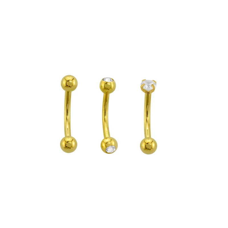 Multi-Pack Prong CZ 14K Gold-Plated Curved Barbells 3 Pack - 16 Gauge