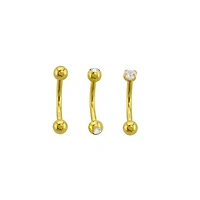 Multi-Pack Prong CZ 14K Gold-Plated Curved Barbells 3 Pack - 16 Gauge