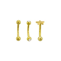 Multi-Pack 14K Gold-Plated CZ Star Curved Barbells 3 Pack - 16 Gauge