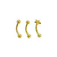 Multi-Pack 14K Gold-Plated CZ Star Curved Barbells 3 Pack - 16 Gauge