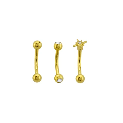 Multi-Pack CZ Star 14K Gold-Plated Curved Barbells 3 Pack - 16 Gauge