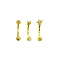 Multi-Pack CZ Star 14K Gold-Plated Curved Barbells 3 Pack - 16 Gauge