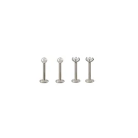 Multi-Pack CZ Silvertone Labret Lip Rings 4 Pack - 16 Gauge