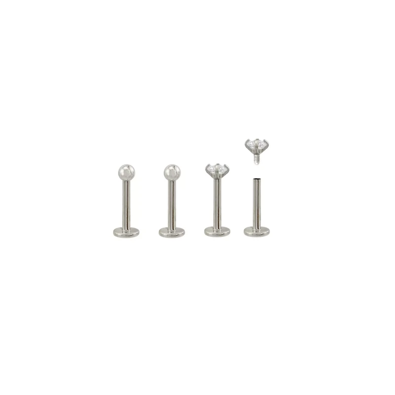 Multi-Pack CZ Silvertone Labret Lip Rings 4 Pack - 16 Gauge