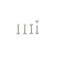 Multi-Pack CZ Silvertone Labret Lip Rings 4 Pack - 16 Gauge