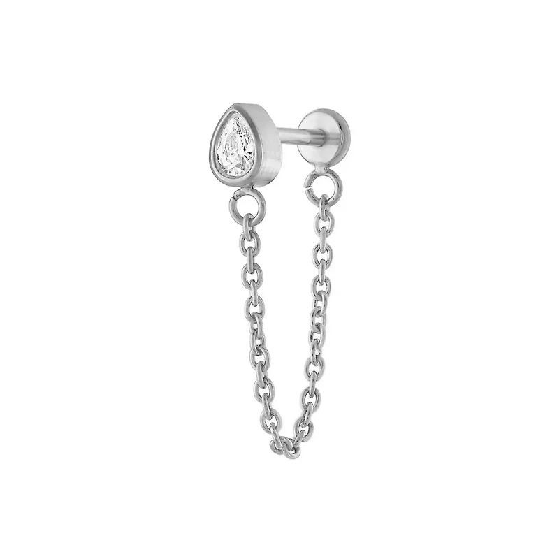 CZ Silver-Plated Tear Drop Flatback Cartilage Earring - 16 Gauge