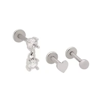 Multi-Pack Clear CZ Round Dangle and Heart Cartilage Rings 3 Pack - 16 Gauge