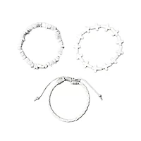 Multi-Pack White Beaded Cross Braided Cord Bracelets - 3 Pack
