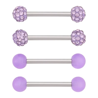 Multi-Pack Purple CZ Pave Nipple Barbells 2 Pair - 14 Gauge