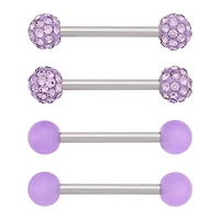 Multi-Pack Purple CZ Pave Nipple Barbells 2 Pair - 14 Gauge