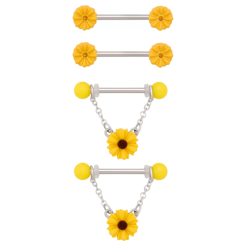 Multi-Pack Sunflower Nipple Barbells 2 Pair - 14 Gauge