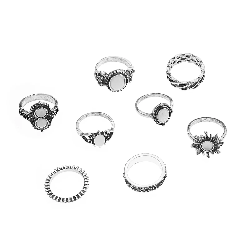 Multi-Pack Moonstone & Star Wrap Rings - 9 Pack