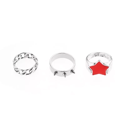 Multi-Pack Silver-Plated Punk Star Rings - 3 Pack