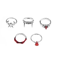 Multi-Pack Silver-Plated Bloody Vampire Rings - 5 Pack
