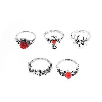 Multi-Pack Red Cross Spider Rose Rings - 5 Pack