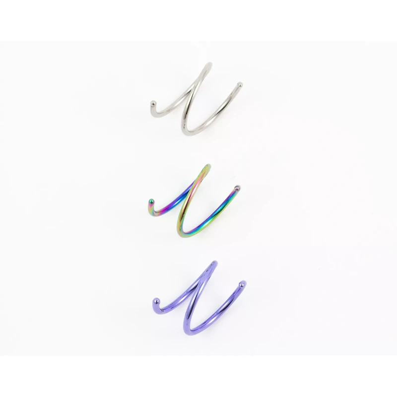 Multi-Pack Rainbow Spiral Double Hoop Nose Rings 3 Pack - 20 Gauge