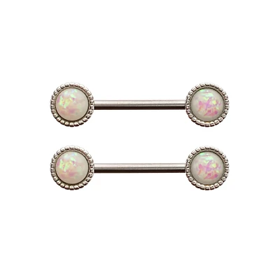Opal-Effect Round Silver-Plated Nipple Barbells - 14 Gauge