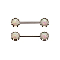 Opal-Effect Round Silver-Plated Nipple Barbells - 14 Gauge