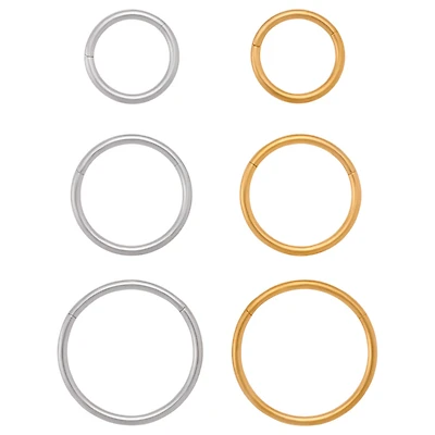 Multi-Pack Silver-Plated and Gold-Plated Hinged Hoop Rings 6 Pack - 20 Gauge