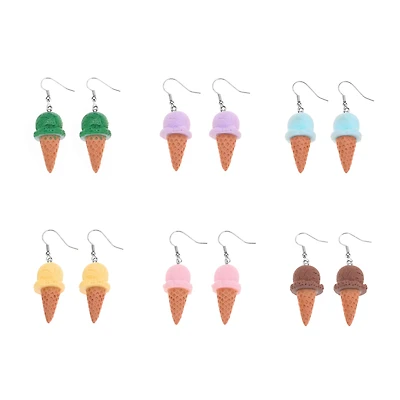 Multi-Pack Ice Cream Cone Dangle Earrings - 6 Pair