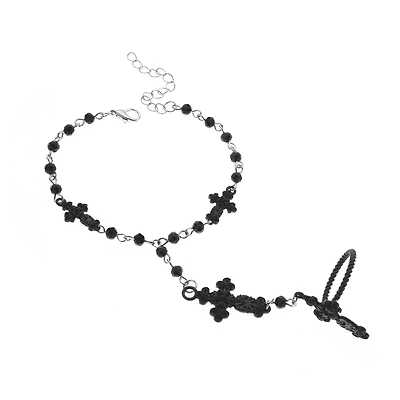 Black Gothic Cross Hand Bracelet