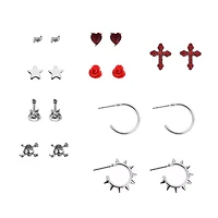 Multi-Pack Rock & Rose Mixed Earrings - 9 Pair