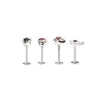 Multi-Pack Red and Black CZ Heart and Cross Labret Lip Rings 4 Pack - 16 Gauge