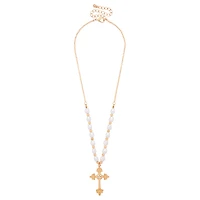 Pearl-Effect Cross Gold-Tone Necklace