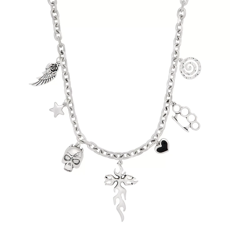 Silvertone Cyber Cross Charm Necklace