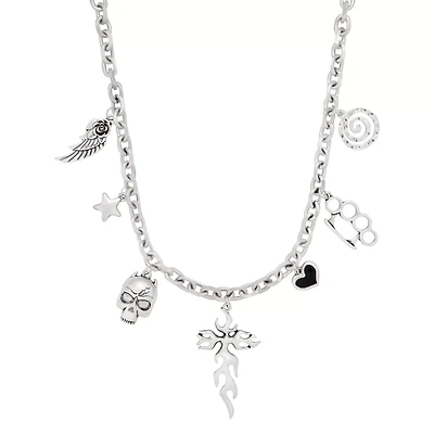 Silvertone Cyber Cross Charm Necklace