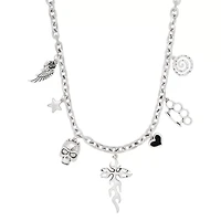 Silvertone Cyber Cross Charm Necklace