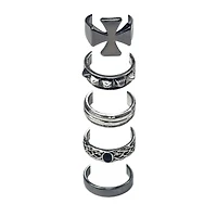 Multi-Pack Gothic Cross Black and Silver-Tone Rings - 5 Pack