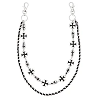 Silvertone Black Cross Layered Wallet Chain