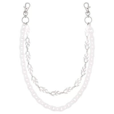 Silvertone Flames and Clear Chain Layered Wallet Chain