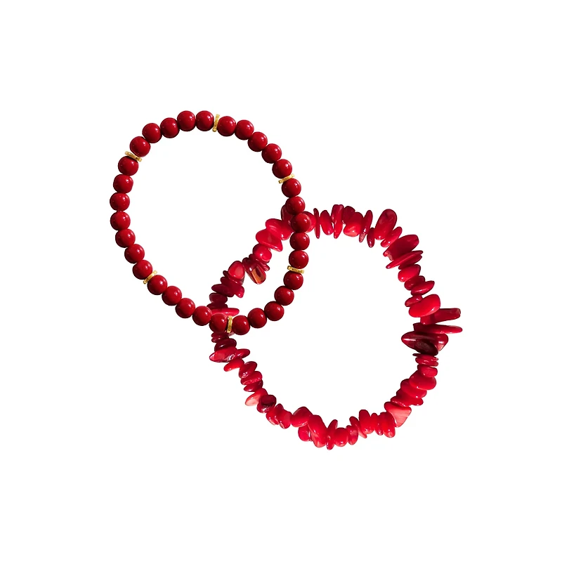 Multi-Pack Red Garnet Stone Beaded Bracelets - 2 Pack