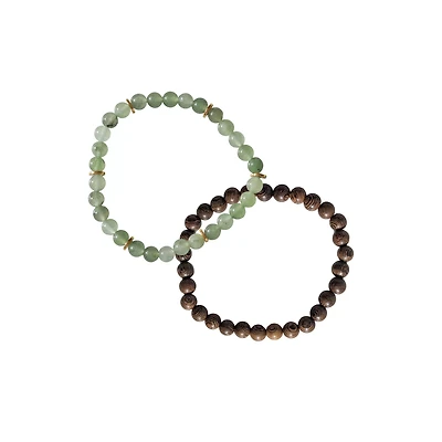 Multi-Pack Green Onyx and Wood Beaded Bracelets - 2 Pack