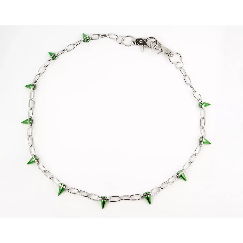 Green Spiked Silver-Tone Wallet Chain