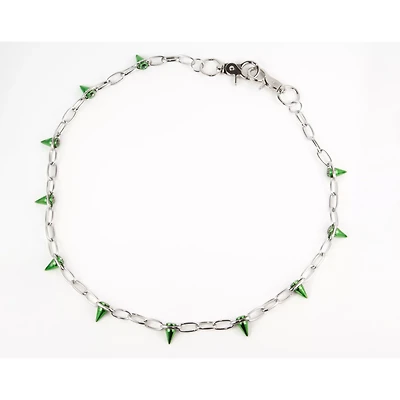 Green Spiked Silver-Tone Wallet Chain