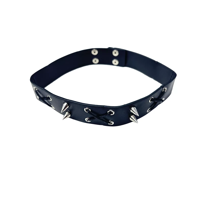 Cross Cord and Spiked Faux Leather Choker Necklace
