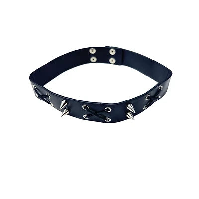 Cross Cord and Spiked Faux Leather Choker Necklace