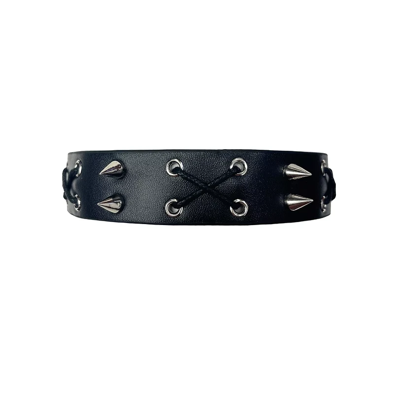 Cross Cord and Spiked Faux Leather Choker Necklace