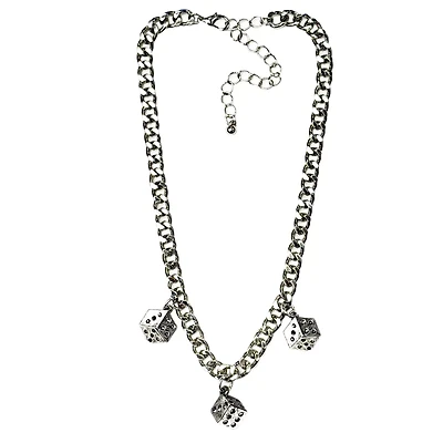 Dice Silver-Tone Chain Choker Necklace