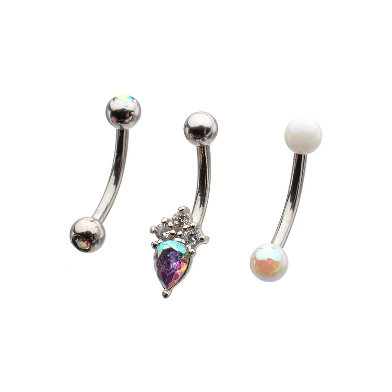 Multi-Pack Teardrop CZ Silver-Plated Curved Barbells 3 Pack - 16 Gauge