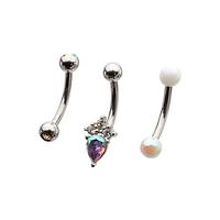 Multi-Pack Teardrop CZ Silver-Plated Curved Barbells 3 Pack - 16 Gauge