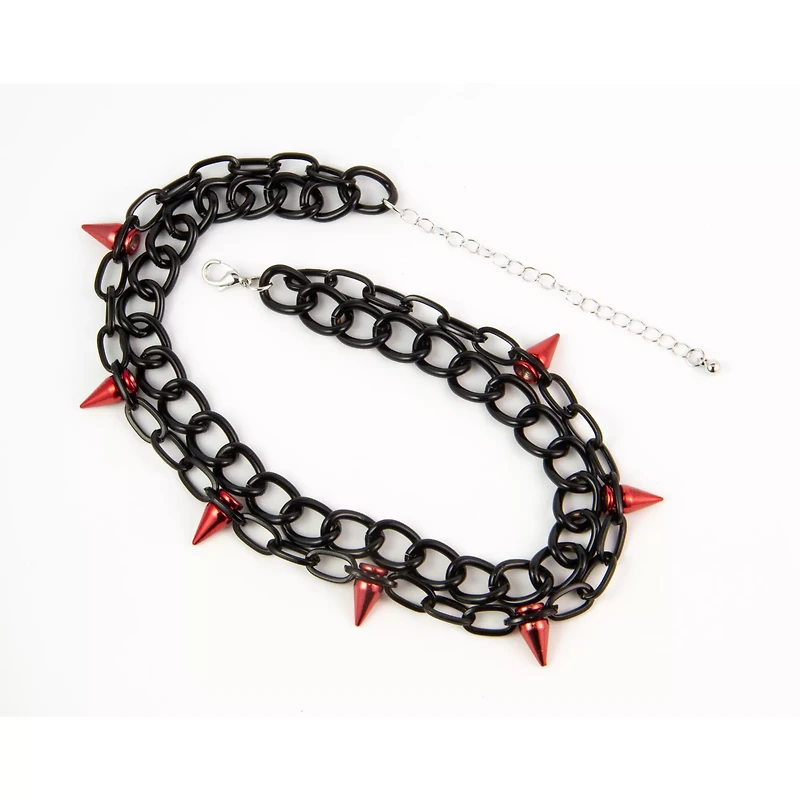 2 Row Black Spiked Chain Choker Necklace